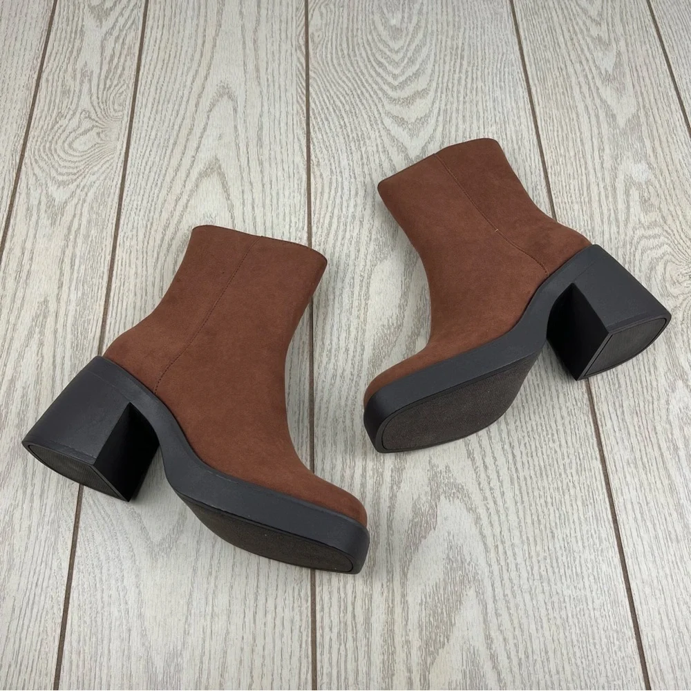 Sun + Stone Women's Tiannaa Platform Booties 7M Russet MC Faux Suede $80